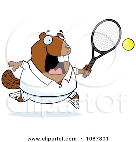 Clipart Chubby Badger Playing Tennis - Royalty Free Vector Illustration by Cory Thoman