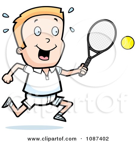 Clipart Blond Tennis Boy Swinging His Racket At The Ball - Royalty Free Vector Illustration by Cory Thoman