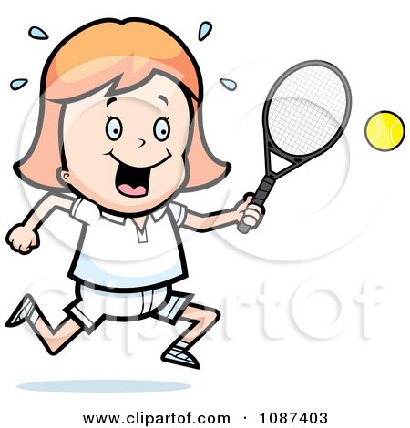 Clipart Strawberry Blond Tennis Girl Swinging Her Racket At The Ball - Royalty Free Vector Illustration by Cory Thoman