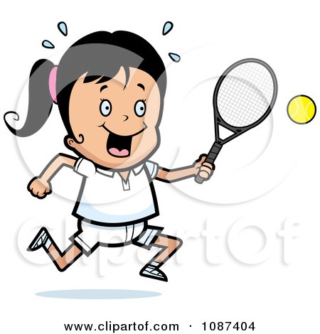 Clipart Girl Swinging Her Tennis Racket At The Ball - Royalty Free Vector Illustration by Cory Thoman