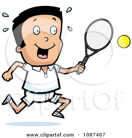 Clipart Boy Swinging His Tennis Racket At The Ball - Royalty Free Vector Illustration by Cory Thoman