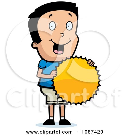 Clipart Proud Boy Holding A Burst Award - Royalty Free Vector Illustration by Cory Thoman