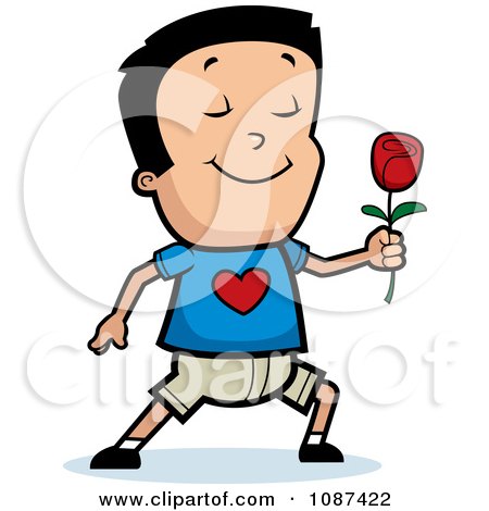Clipart Romantic Boy Holding Out A Rose - Royalty Free Vector Illustration by Cory Thoman