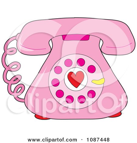 Clipart Pink Rotary Telephone With A Heart - Royalty Free Vector Illustration by Maria Bell