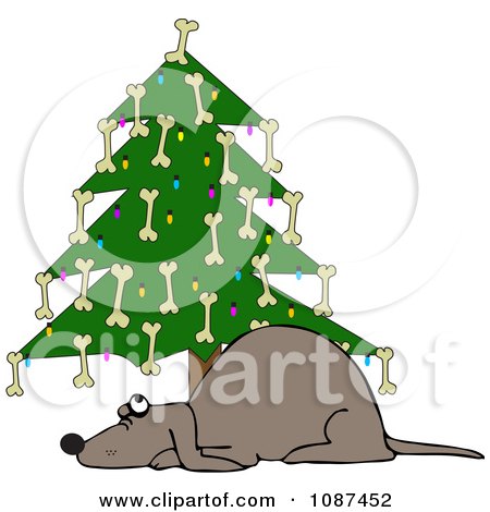 Clipart Dog Under A Christmas Tree Decorated With Bones - Royalty Free Vector Illustration by djart