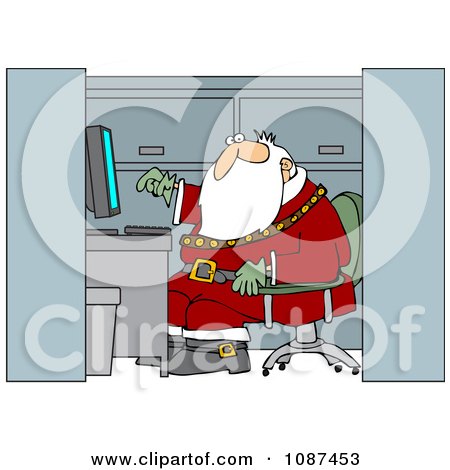 Clipart Santa Working In An Office Cubicle - Royalty Free Vector Illustration by djart