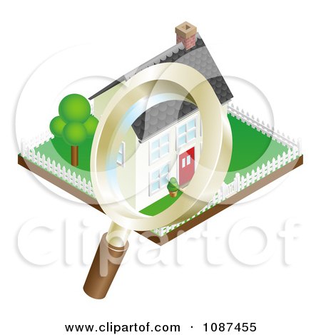 Clipart 3d Magnifying Glass Inspecting A Home And Property - Royalty Free Vector Illustration by AtStockIllustration