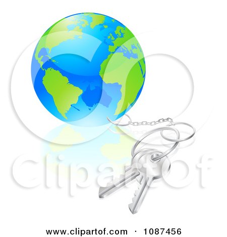 Clipart 3d Globe Attached To Silver Keys - Royalty Free Vector Illustration by AtStockIllustration