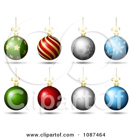 Clipart 3d Colorful Christmas Baubles With Designs And Plain - Royalty Free Vector Illustration by KJ Pargeter