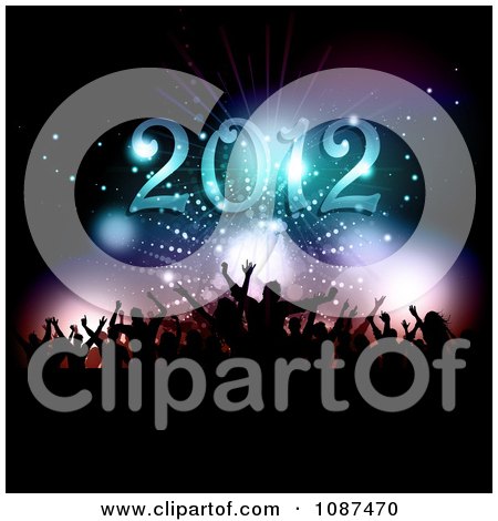 Clipart Silhouetted New Years Eve Party Crowd Under 2012 - Royalty Free Vector Illustration by KJ Pargeter