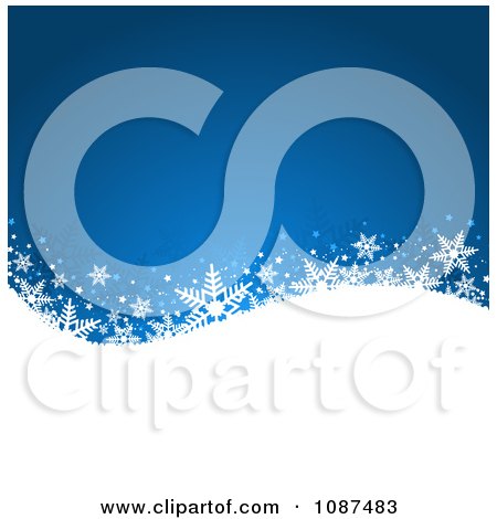 Clipart Blue Background With Snowflakes On A Hill - Royalty Free Vector Illustration by KJ Pargeter