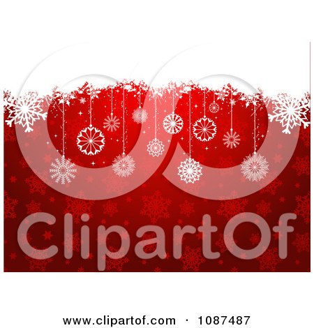Clipart Red Snowflake Christmas Background With Snow And Ornaments - Royalty Free Vector Illustration by KJ Pargeter