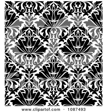 Clipart Seamless Black And White Floral Diamond Pattern Background 2 - Royalty Free Vector Illustration by Vector Tradition SM