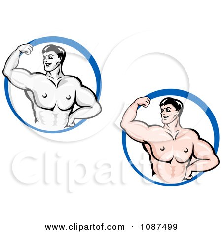 Clipart Two Bodybuilders Flexing Their Arms - Royalty Free Vector Illustration by Vector Tradition SM