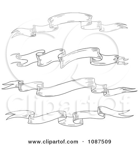 Clipart Black And White Sketched Ribbon Banners 2 - Royalty Free Vector Illustration by yayayoyo