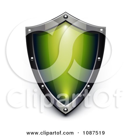 Clipart 3d Silver And Green Security Shield - Royalty Free Vector Illustration by Oligo
