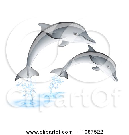 Clipart Two Dolphins Leaping Out Of Water - Royalty Free Vector Illustration by Oligo