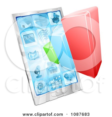 Clipart 3d Bar Graph And Touch Screen Cell Phone - Royalty Free Vector Illustration by AtStockIllustration
