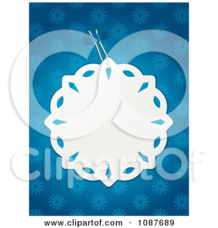 Clipart White Paper Snowflake Tag Over Blue Snowflakes - Royalty Free Vector Illustration by elaineitalia