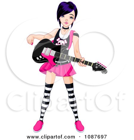 Clipart Rock Musician Girl Playing Her Guitar - Royalty Free Vector Illustration by Pushkin