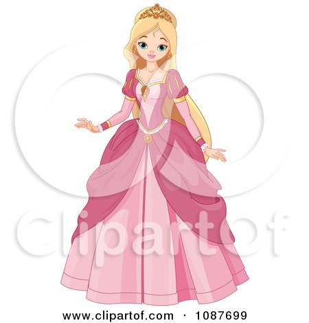 Clipart Beautiful Blond Princess In A Pink Gown - Royalty Free Vector Illustration by Pushkin