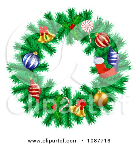 Clipart Christmas Wreath With Festive Ornaments - Royalty Free Illustration by vectorace
