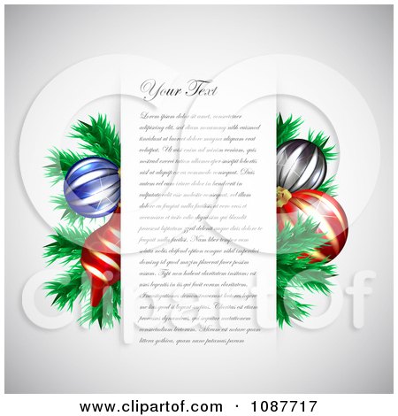 Clipart 3d Christmas Baubles And Tree Branches With Sample Text - Royalty Free Vector Illustration by vectorace