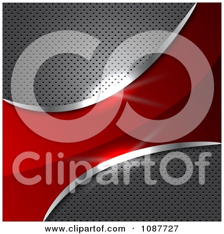 Clipart Red Swoosh Over A Silver Perforated Metal Background - Royalty Free Illustration by vectorace