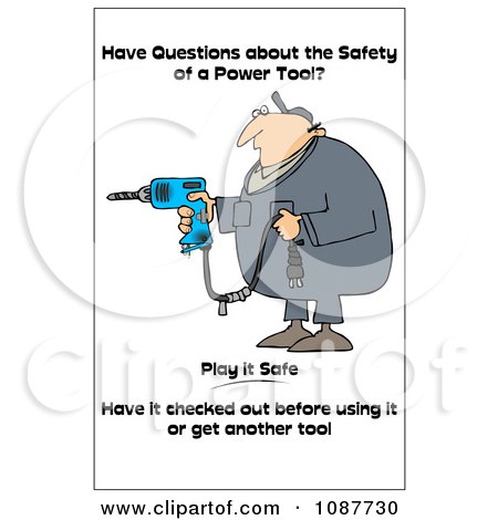 Clipart Worker With A Taped Drill Cord With A Safety Warning - Royalty Free Illustration by djart
