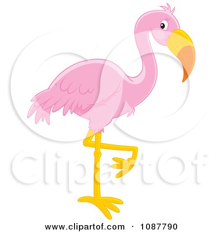 Clipart Pink Flamingo Balanced On One Leg - Royalty Free Vector Illustration by Alex Bannykh