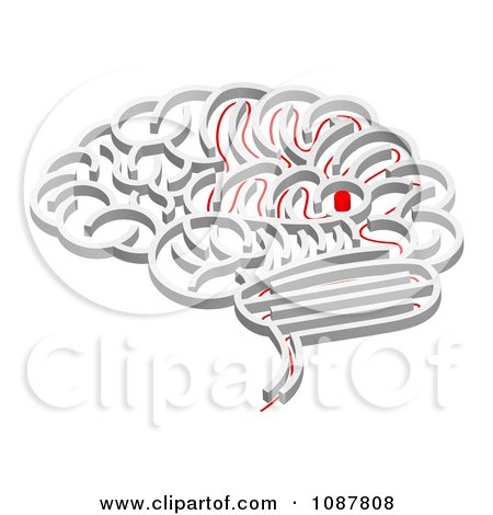 Clipart 3d Brain Shaped Maze With A Red Path Leading To The Center - Royalty Free Vector Illustration by AtStockIllustration