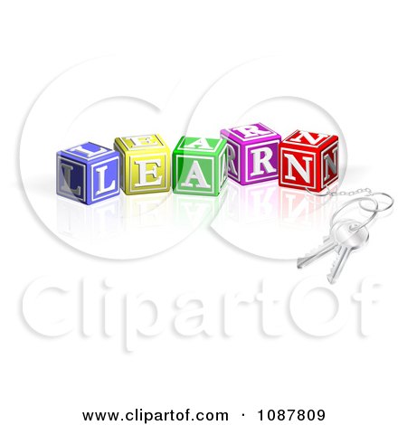 Clipart 3d Keys Attached To LEARN Letter Blocks - Royalty Free Vector Illustration by AtStockIllustration