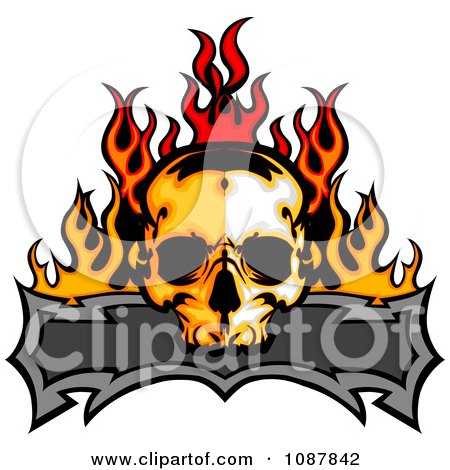 Clipart Fiery Skull And Blank Banner With Flames - Royalty Free Vector Illustration by Chromaco