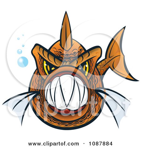 Clipart Orange Piranha Fish With Sharp Teeth - Royalty Free Vector Illustration by Paulo Resende