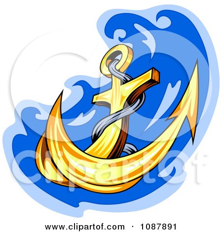 Clipart Sharp Gold Anchor And Blue Splash - Royalty Free Vector ...