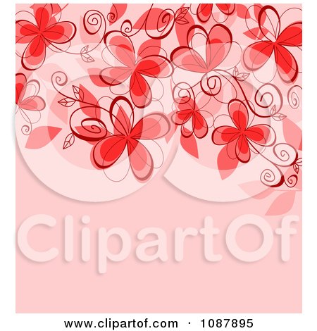 Clipart Red Floral Vines Over Pink With Copyspace - Royalty Free Vector Illustration by Vector Tradition SM