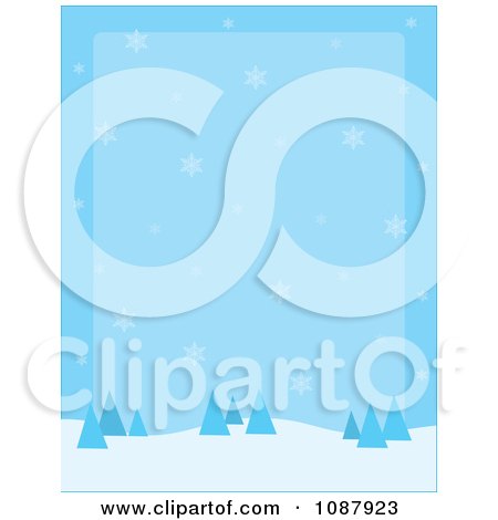 Clipart Blue Winter Background Of Snowflakes And Evergreen Trees - Royalty Free Vector Illustration by Maria Bell