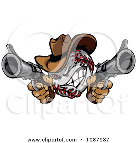 Clipart Baseball Cowboy Shooting With Two Pistols - Royalty Free Vector Illustration by Chromaco