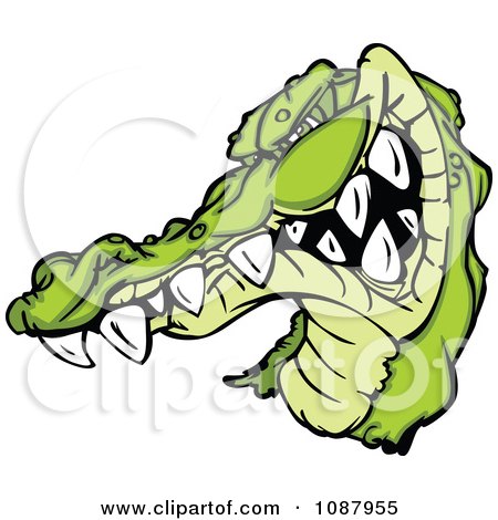 Clipart Aggressive Alligator Mascot Grinning And Looking Outwards - Royalty Free Vector Illustration by Chromaco