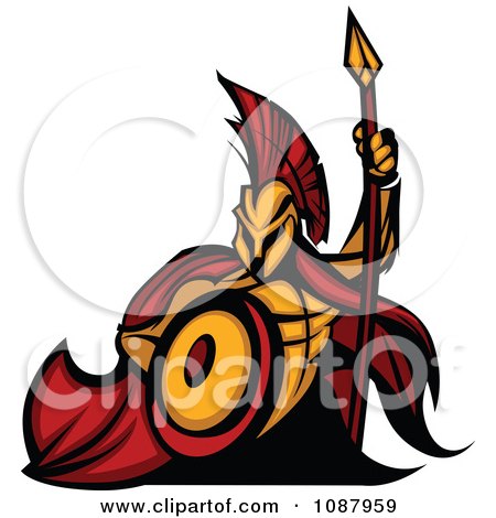 Clipart Spartan Warrior Mascot With A Cape Shield And Spear - Royalty Free Vector Illustration by Chromaco