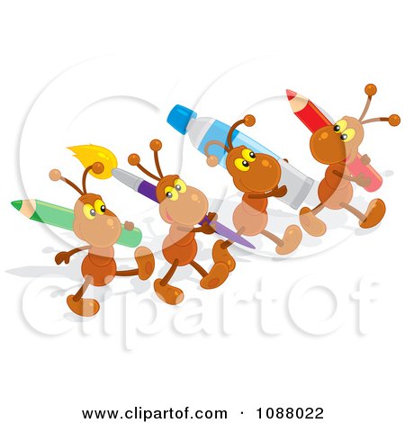 Clipart Ant Artists Carrying Art Supplies - Royalty Free Vector Illustration by Alex Bannykh