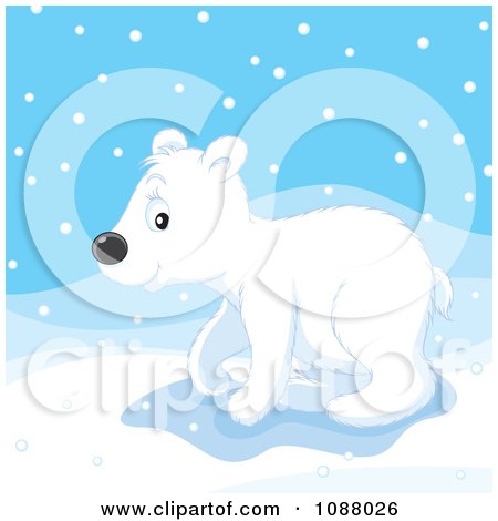 Clipart Polar Bear Cub Walking In Snow - Royalty Free Vector Illustration by Alex Bannykh