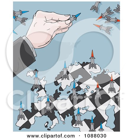 Clipart Businessman Moving Rockets On A Map Checker Board - Royalty Free Vector Illustration by Alex Bannykh