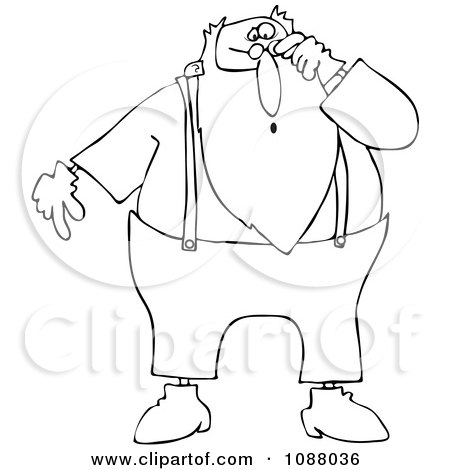 Clipart Outlined Surprised Santa Looking Over His Glasses - Royalty Free Vector Illustration by djart