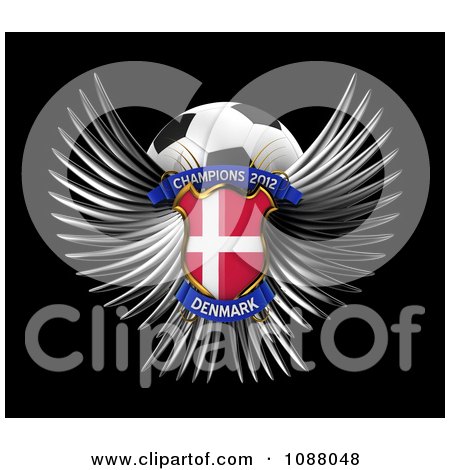 Clipart 3d Winged Denmark Shield And Soccer Ball - Royalty Free CGI Illustration by stockillustrations