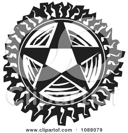 Clipart Pentagram Star Black And White Woodcut - Royalty Free Vector Illustration by xunantunich
