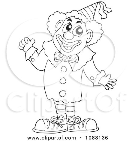Clipart Outlined Circus Clown Holding A Thumb Up - Royalty Free Vector Illustration by visekart