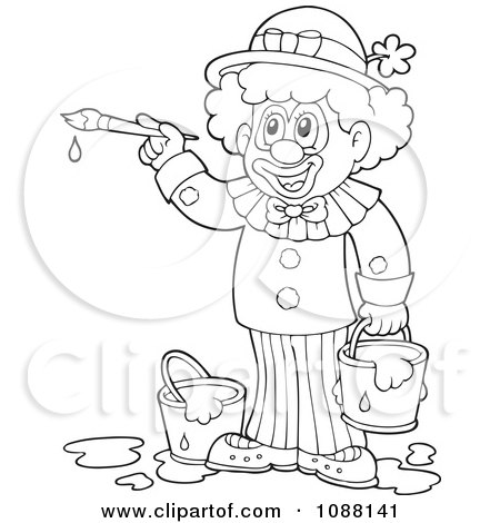 Clipart Outlined Circus Clown Painting - Royalty Free Vector Illustration by visekart