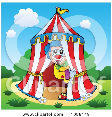 Clipart Circus Clown Looking Out Of A Big Top Tent - Royalty Free Vector Illustration by visekart