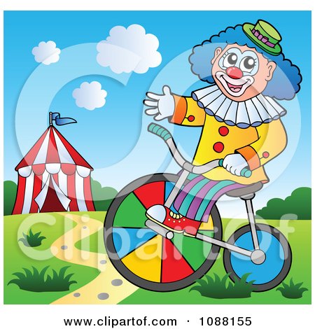 Clipart Circus Clown Riding A Bicycle - Royalty Free Vector Illustration by visekart